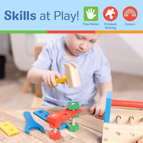 Melissa & Doug Kit de Herramientas de Madera para Llevar, Juguete de Construcción, Juguete de Madera, Juego de Imitación