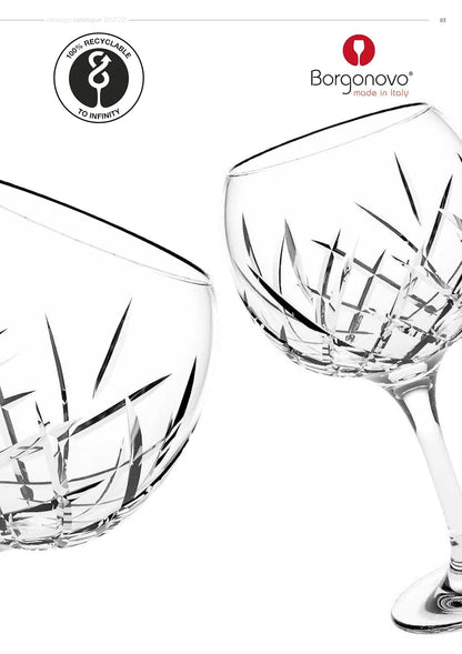 Juego de 6 Copas para Ginebra de Vidrio de 620 ml- Cristaleria italiana - Vidrio Cortado - Para Ginebra, Champaña, Vino, Cocteleia, Camarones, Ceviche...