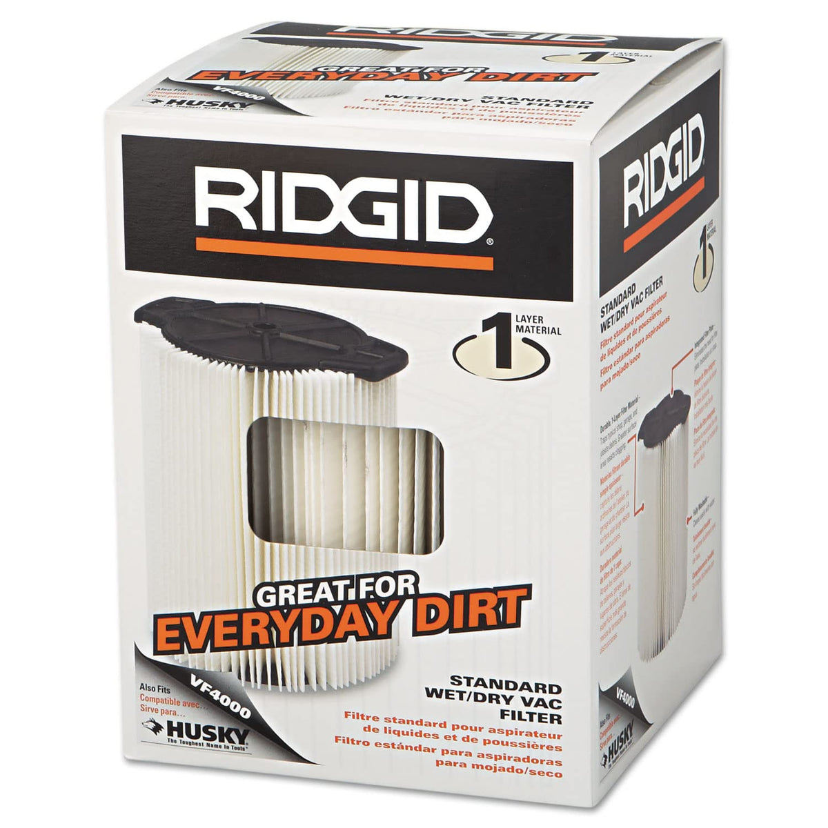 RIDGID - Filtro para Aspiradora, 72947 Modelo Vf4000Rt, Monocapa, Lavable y Reutilizable, Sujeción Qwik Lock