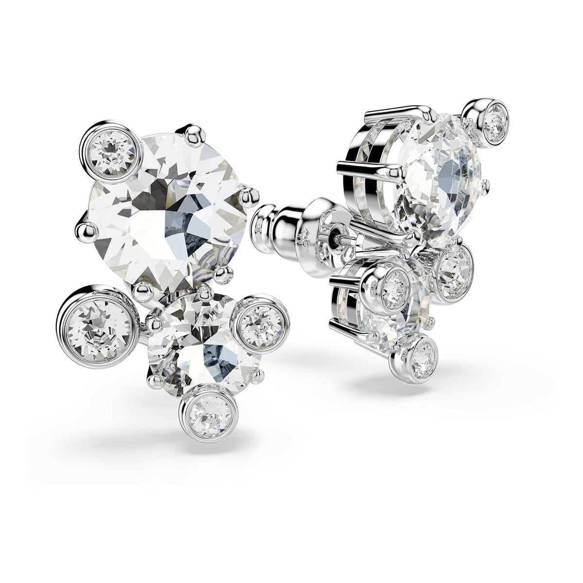 Swarovski Aretes de botón Constella, Talla redonda, Blancos, Baño de rodio