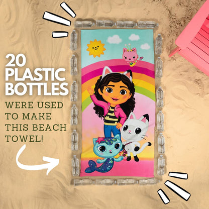 Franco DreamWorks Gabby's Dollhouse Kids - Toalla de baño, 100% reciclada, Suave, Ligera, Hecha de Botellas de plástico Reciclado, 58 x 28 Pulgadas, (Producto 100% Oficial con Licencia Oficial)