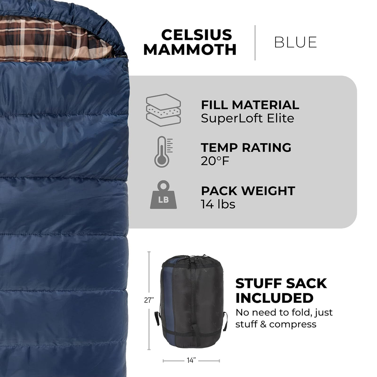 Teton Sports Mammoth, Bolsa de Dormir para Dos, se Incluye un Saco para Guardar Gratis