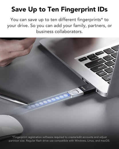 Lexar JumpDrive Fingerprint F35 Pro - Unidad Flash USB 3.2 Gen 1, hasta 400/300 MB/s de Lectura/Escritura, expansión de Almacenamiento y Copia de Seguridad, 256 bits AES y cifrado de Huellas
