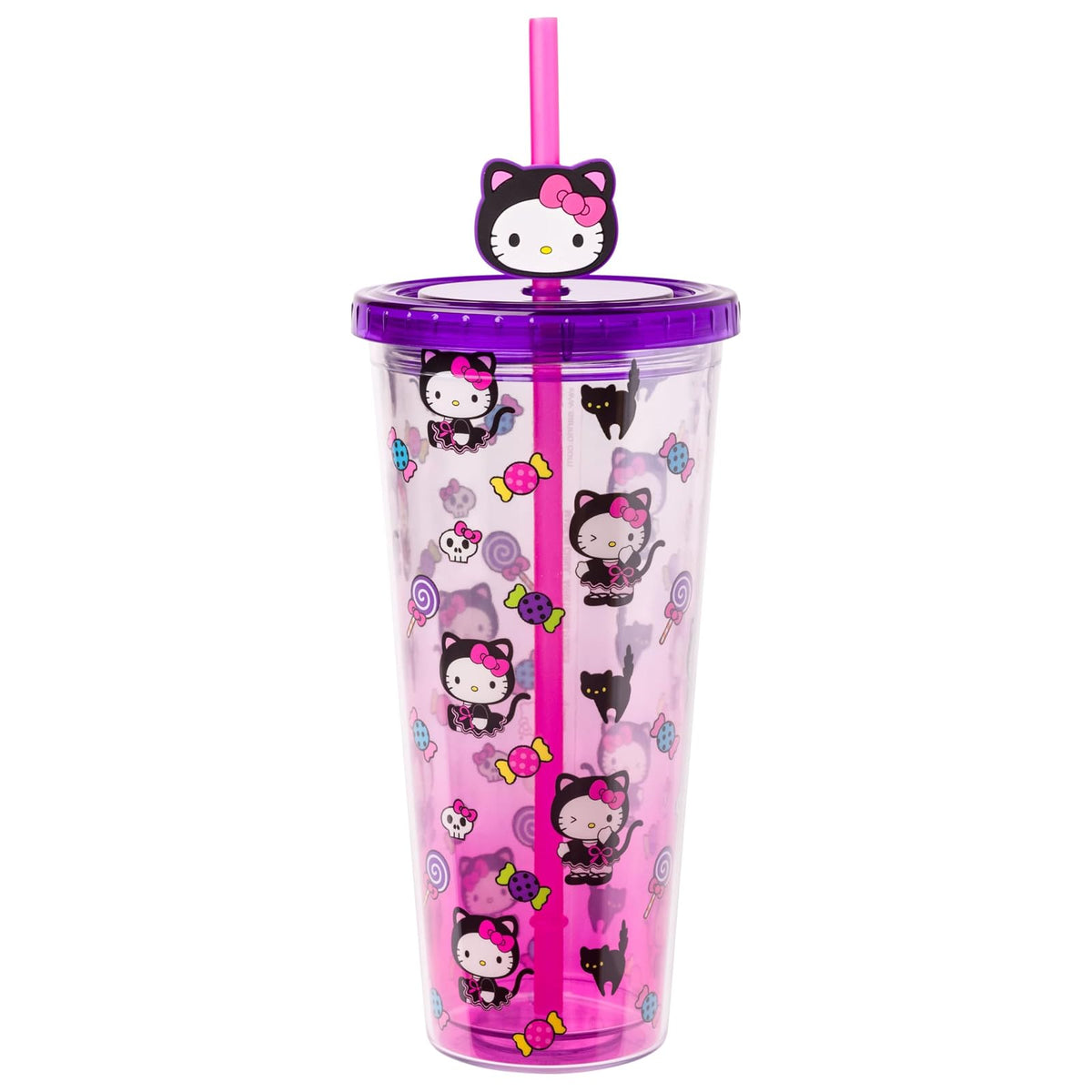 Silver Buffalo Taza Fría Garfield con Tapa y Popote, 24 oz - Hello Kitty gato negro Halloween