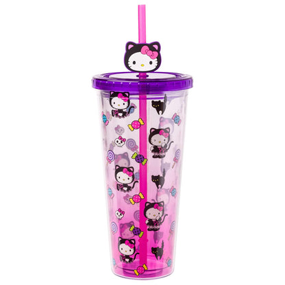 Silver Buffalo Taza Fría Garfield con Tapa y Popote, 24 oz - Hello Kitty gato negro Halloween