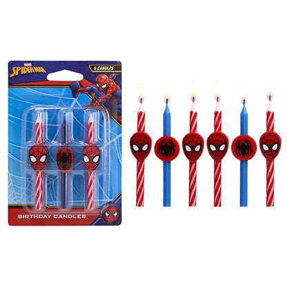 Marvel's Spider-Man™ - Velas de cumpleaños para tartas, 6 velas de cumpleaños para decoración de pasteles, velas rojas y azules, decoraciones para tartas para fiestas de Spiderman