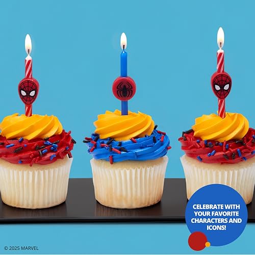 Marvel's Spider-Man™ - Velas de cumpleaños para tartas, 6 velas de cumpleaños para decoración de pasteles, velas rojas y azules, decoraciones para tartas para fiestas de Spiderman