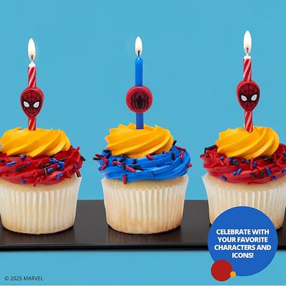 Marvel's Spider-Man™ - Velas de cumpleaños para tartas, 6 velas de cumpleaños para decoración de pasteles, velas rojas y azules, decoraciones para tartas para fiestas de Spiderman