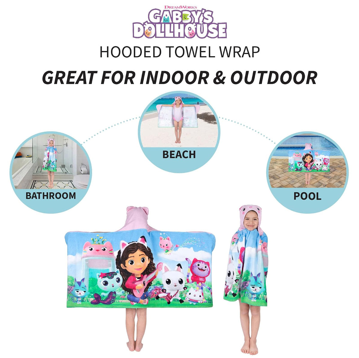 DreamWorks Gabby's Dollhouse - Toalla de Rizo de algodón Suave con Capucha, 61 x 127 cm, por Franco Kids
