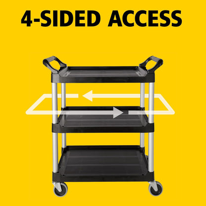 Rubbermaid Commercial Products (FG330400CLR) servicio de rodamiento de 3 estantes, servicio de utilidad/carrito de empuje, 90 libras. Capacidad, Negro, para servicio de comida/restaurante/limpieza