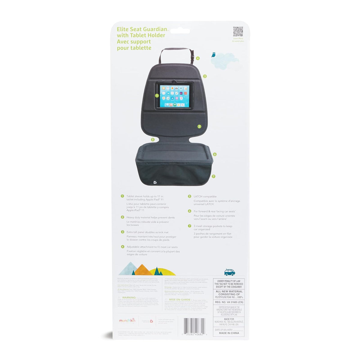 Munchkin Elite Seat Guardian Protector de asiento de automóvil para niño con soporte para tabletas, gris oscuro
