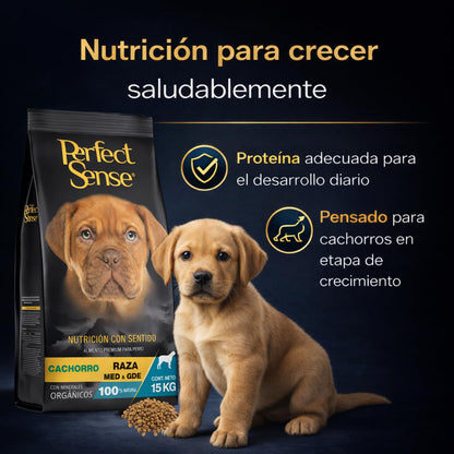 Perfect Sense Alimento Premium para Cachorros MLB | 15 kg | Ingredientes 100% Naturales con Prebióticos, Omega 3, YUCCA schidigera y Conservadores Naturales