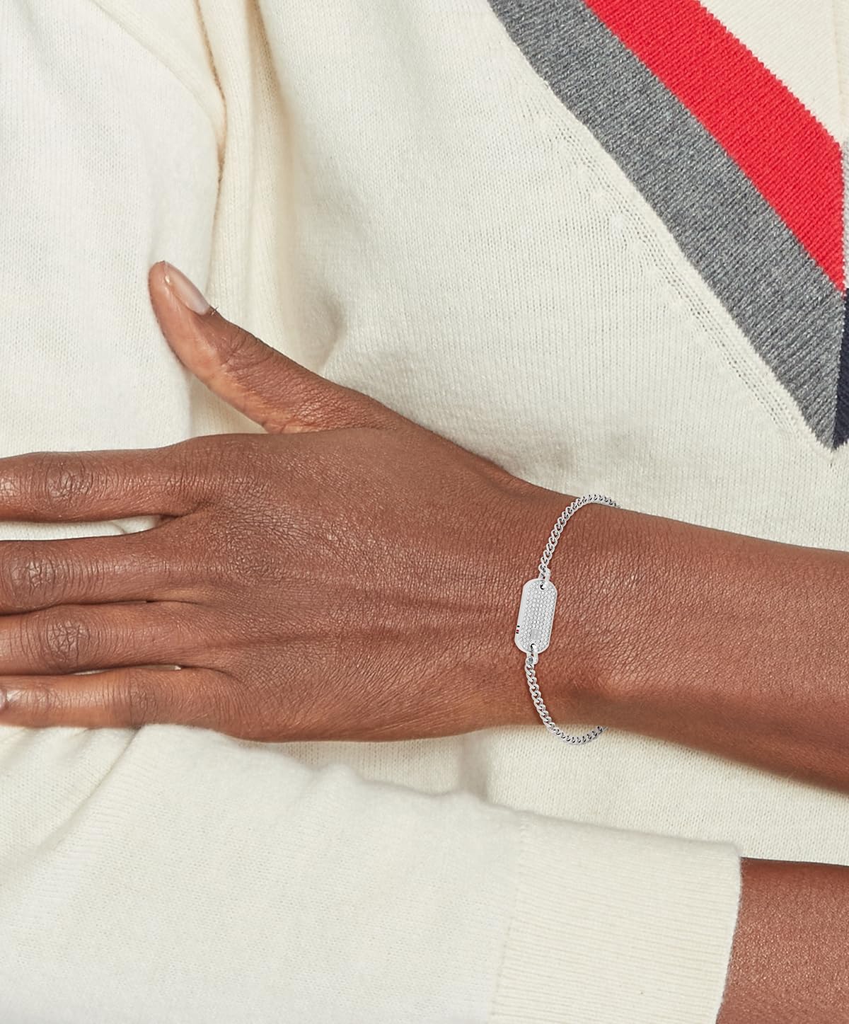 Tommy Hilfiger - Pulsera para Mujer 2780863 - Acero Inoxidable con Cristales Pavé - Diseño de Cadena con Placa de Identificación y Cierre de Langosta