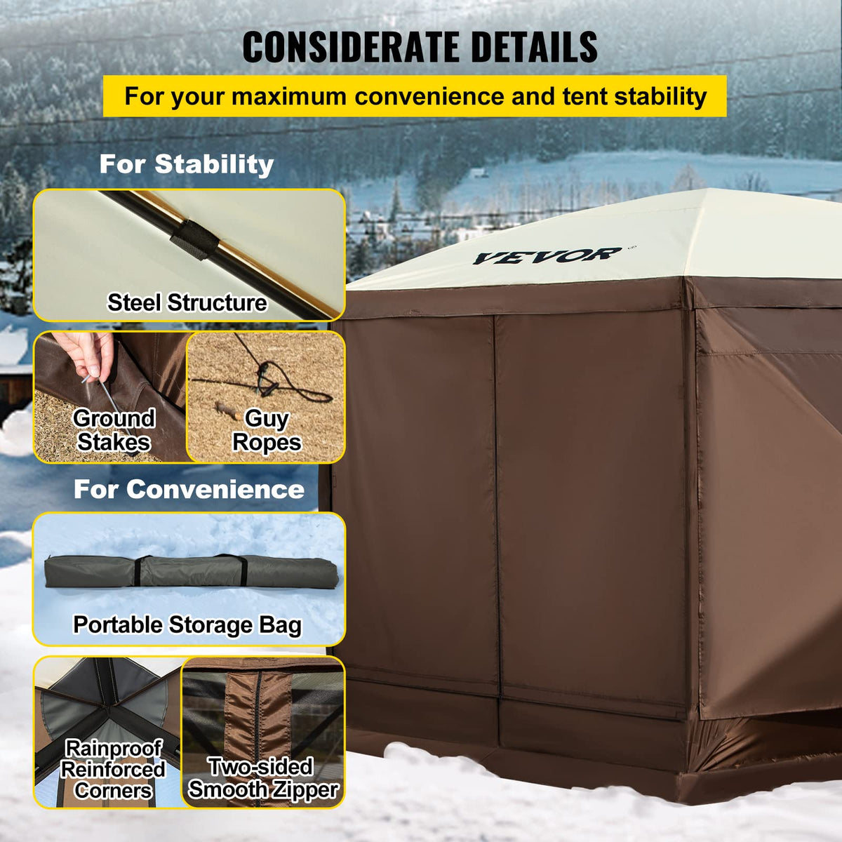 VEVOR - Tienda de campaña con Ventana de Malla, 1.25 x 12 pies, Tienda de campaña desplegable de 6 Lados con Ventanas de Malla, Bolsa de Transporte portátil, estacas de Tierra, Tiendas de campaña