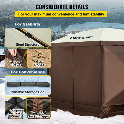 VEVOR - Tienda de campaña con Ventana de Malla, 1.25 x 12 pies, Tienda de campaña desplegable de 6 Lados con Ventanas de Malla, Bolsa de Transporte portátil, estacas de Tierra, Tiendas de campaña