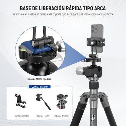 NEEWER SP-02 Típode Móvil Montaje Adaptador con Placa Liberación Rápida Arca Zapata Fría 360° Rotación 180° Tilt Paño Limpieza, Soporte Plegable Compatible con iPhone Android Samsung para Grabación
