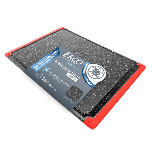 Ekco | Tabla para Picar Evolution Antibacterial Grande 35.4 x 25.3 cm | Bordes antideslizantes, Canal para líquidos, Resistente, Antibacterial, Fácil limpieza, No guarda sabores, Antimicrobiana