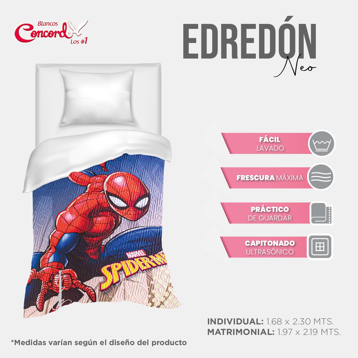 Colchas Concord Edredón, Color Marino, 100% Poliéster, Tamaño Individual, Matrimonial, Acolchado Suave para Ropa de Cama y Recámara, Colcha Acolchada para Cama, 1 Pieza