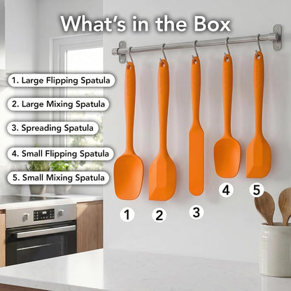 OVENTE Juego de utensilios de cocina de silicona – Espátulas de goma de grado alimenticio de silicona resistente al calor con núcleo de acero inoxidable y diseño sin costuras, espátula de goma antiad