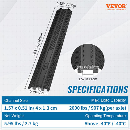 VEVOR Pasacables Suelo Rampa De Cable 2 Piezas 39 en Speed Bumps 2000 lbs Cable Protector Rampa Drop Over Cable Cover