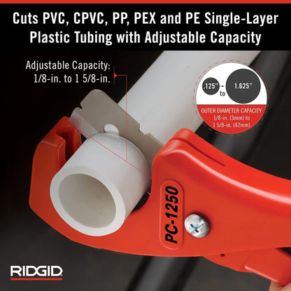 RIDGID - Cortador PC-1250, Mangos de Tijera, Para Tuberías y Tubos Plásticos, Cuchillas Reversibles, Rojo