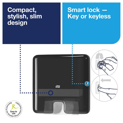 Dispensador de Toallas de Mano Multidobladas Tork Xpress Mini Negro H2, Dispensación de Una a la Vez, Gama Elevation, 553128