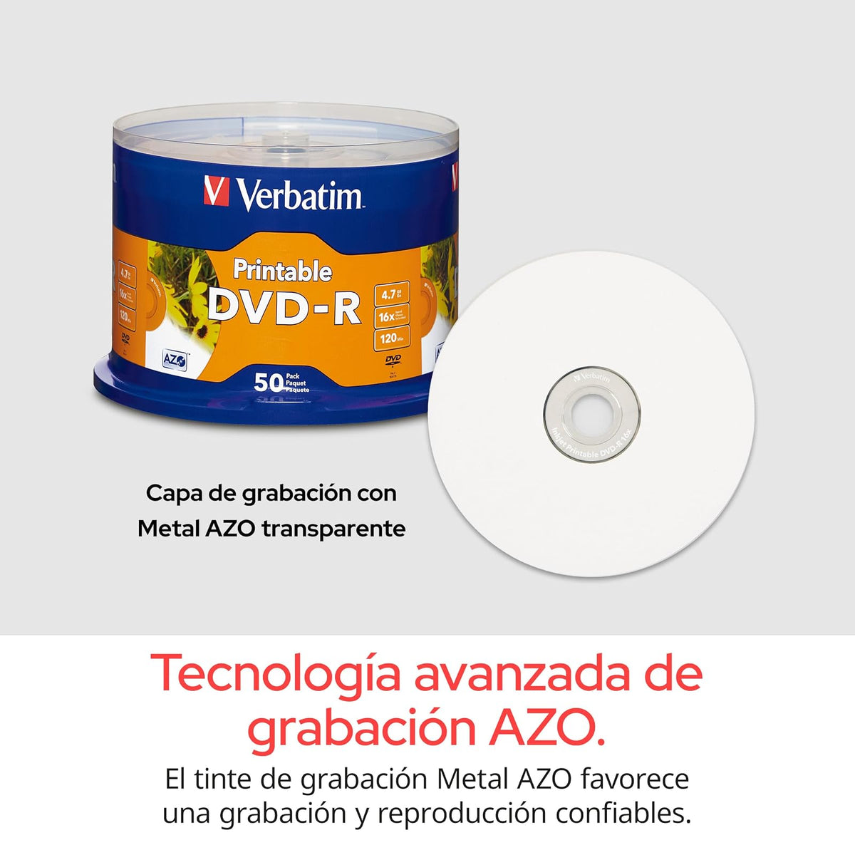 Verbatim DVD-r Media 16x 4.7gb 50-pkWhite Inkjet Printable Spindle 95137, 50 Discos, Blanco