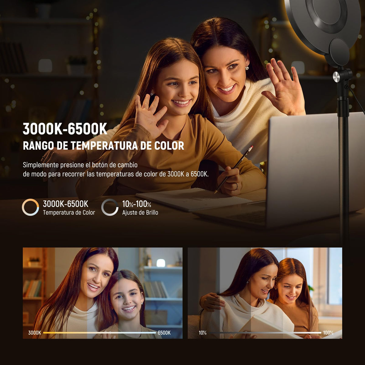 NEEWER BÁSICO Paquete de 2 7" Aro Luz Escritorio para Grabación, 10W Regulable Key Light Pantalla Completa con Soporte & Soporte Teléfono, Ideal para iPhone Laptop Vlog Streaming Videoconferencia,R06