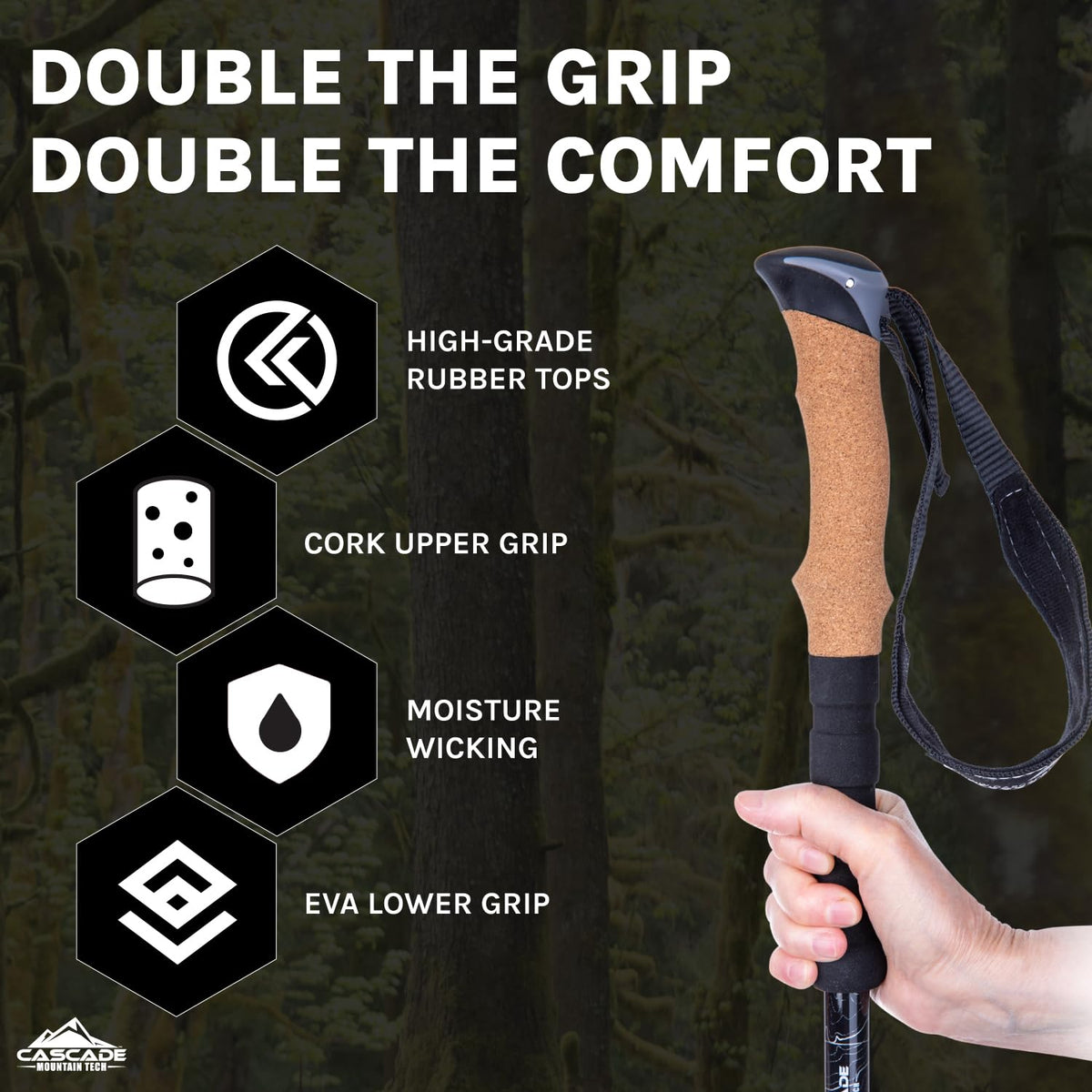 Cascade Mountain Tech 100% Fibra de Carbono Bastones de Trekking Quick Lock