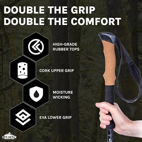 Bastones de Trekking Ajustables de Aluminio Cascade Mountain Tech, Ligero, Bloqueo rápido, bastón de Senderismo o Senderismo, 1 Juego (2 Polos)