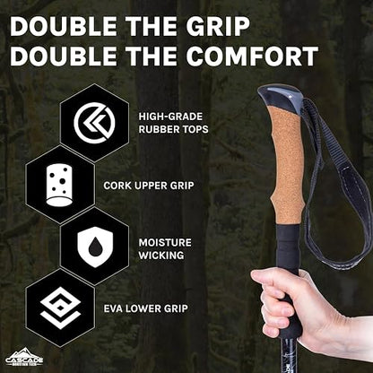 Bastones de Trekking Ajustables de Aluminio Cascade Mountain Tech, Ligero, Bloqueo rápido, bastón de Senderismo o Senderismo, 1 Juego (2 Polos)