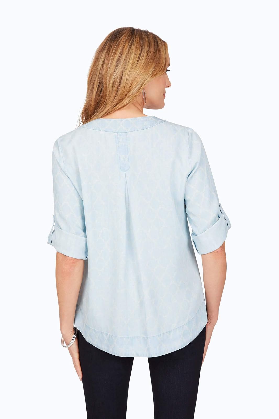Foxcroft Harmony Distressed Trefoil Tencel Shirt CamisaMujer