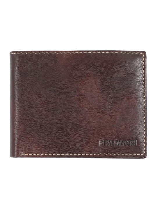 Steve Madden - portafolios delgada de piel para hombre con capacidad extra adjunta con bolsillos abatibles