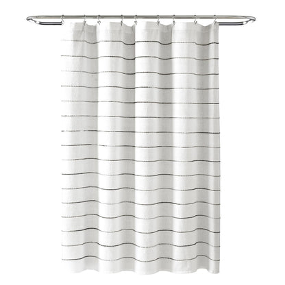 Lush Decor - Cortina de Ducha de algodón teñida con Hilo Degradado, 72 Pulgadas de Ancho x 72 Pulgadas de Largo, Gris y Multi - Cortinas de Ducha de Tela - Cortina de baño a Rayas - Decoración de