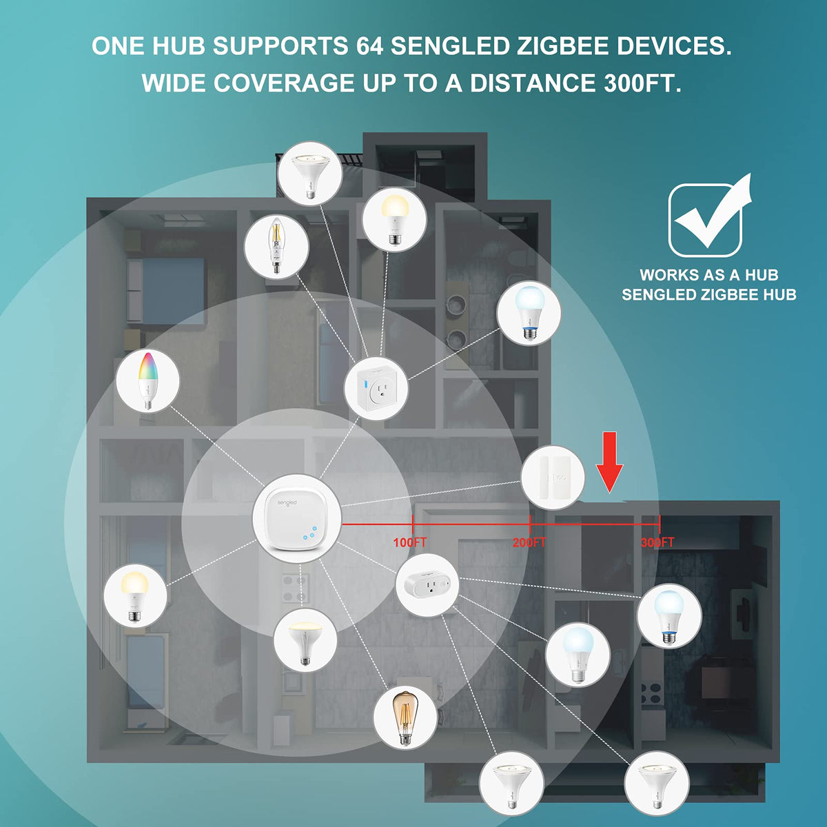 Sengled E11-G14W Smart LED Daylight - Bombilla A19 con Casquillo E26, Hub Requerido, 5000K 60W equivalente, funciona con Alexa, Google Assistant y SmartThings, Paquete de 4