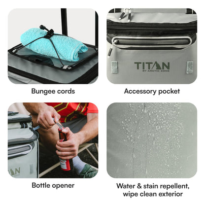 Titan Deep Freeze 60 (50+10) Can Wheeled Cooler - Collapsible Rolling Cooler with Wheels and All-Terrain Cart