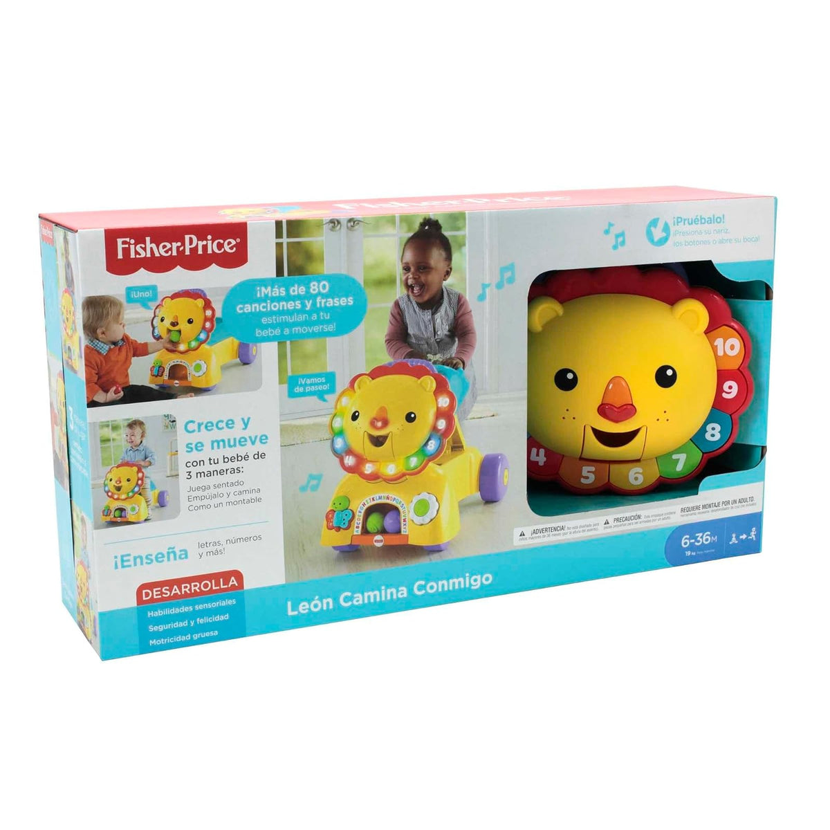 Fisher-Price Andadera León Camina Conmigo 3 en 1 6+ Meses | Modo sentarse, caminar y montar; botones luminosos de números y colores