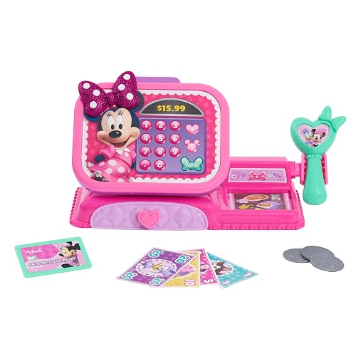 Just Play - MINNIE Disney Junior Mouse Bowtique Caja registradora con Sonidos, Juego de Disfraces y simulación