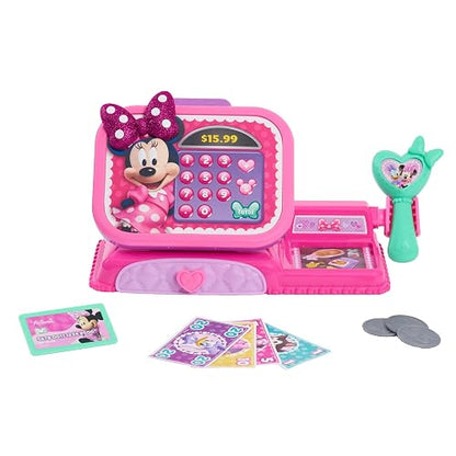 Just Play - MINNIE Disney Junior Mouse Bowtique Caja registradora con Sonidos, Juego de Disfraces y simulación