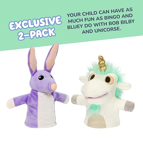 Bluey Paquete de 2 muñecos de Peluche, Unicorse y Bob Bilby, tamaño Perfecto para Adaptarse a Las Manos del niño, Exclusivo de