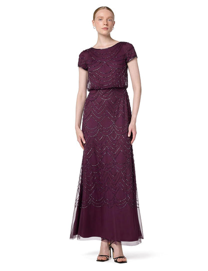 Adrianna Papell Vestido de Manga Corta con Cuentas Vestido para Mujer