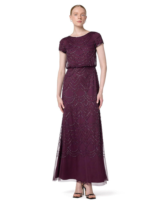 Adrianna Papell Vestido de Manga Corta con Cuentas Vestido para Mujer
