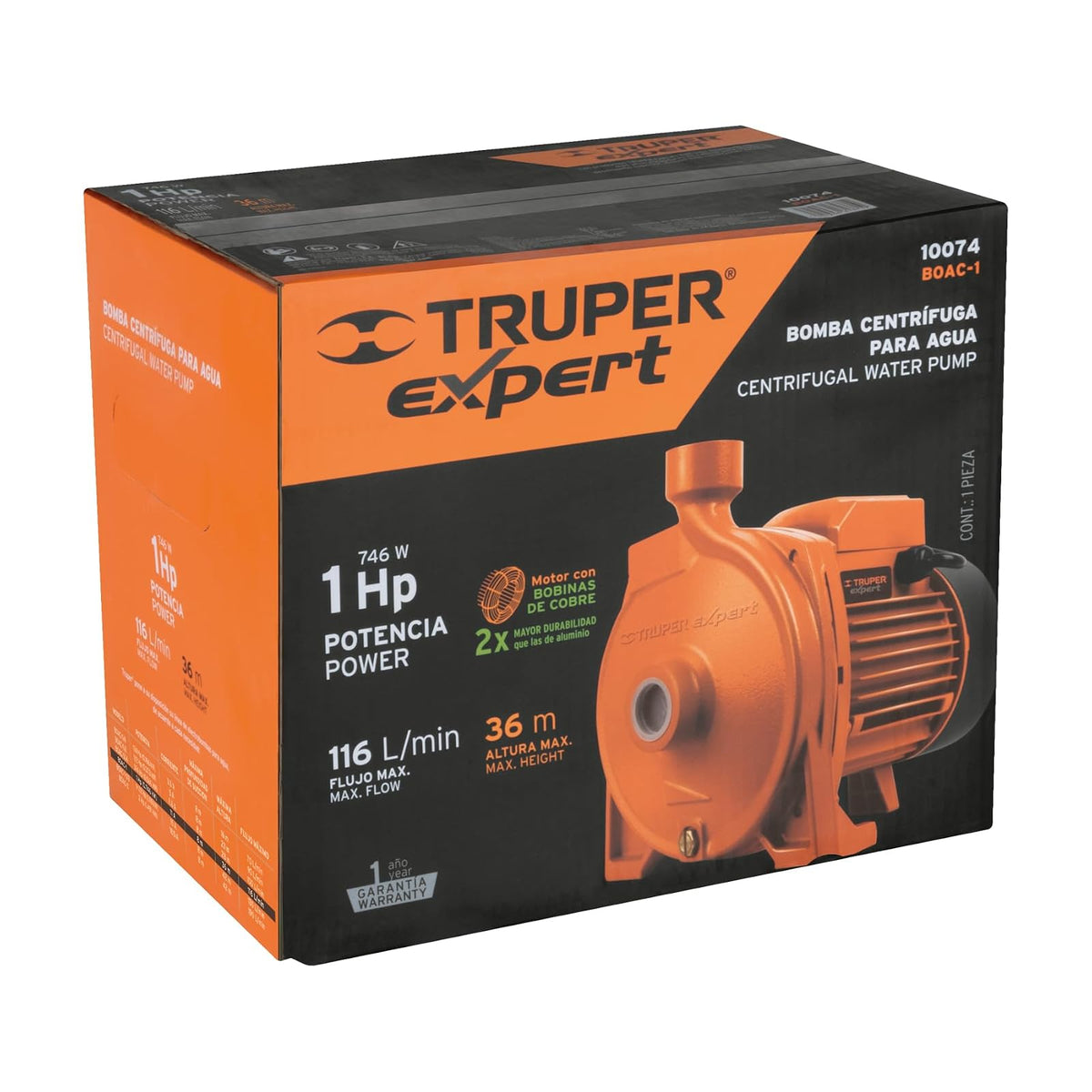 Truper Expert BOAC-1, Bomba eléctrica para agua centrífuga 1 HP
