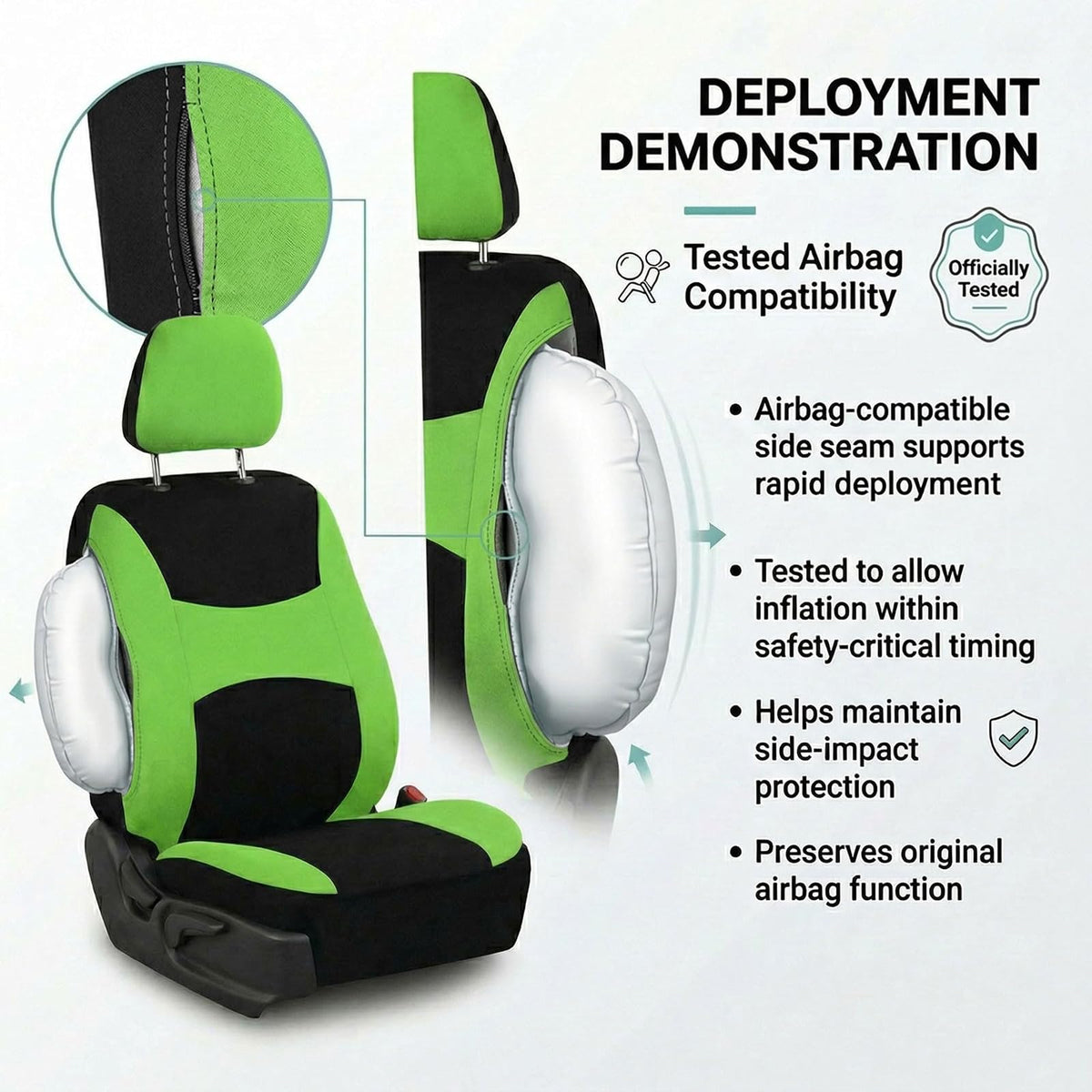 FH GROUP FB030GREEN115-SEAT Bucket Seat Cover and Bench Cover (Full Set Airbag Compatible with Split Bench Green)