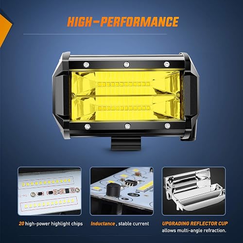 Nilight 18030C-A Barra Luz LED Doble Fila 10800 Lúmenes 12.7cm 72W Ámbar Antiniebla 2 Piezas