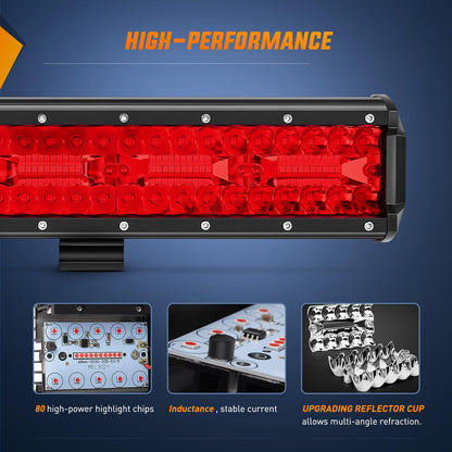 Nilight - Barra de luz LED de 12 pulgadas, color rojo, triple fila, 240 W, combo de puntos e inundaciones, 30000 lm, luces LED todoterreno, luces de seguridad para pesca, caza, luces de seguridad de