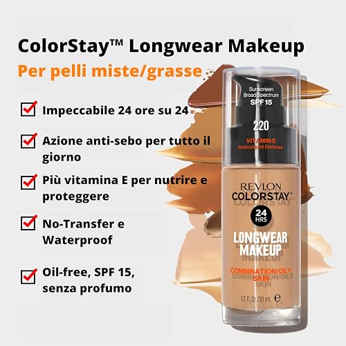 Revlon Base de Maquillaje ColorStay Make Up Cutis Mixto/Graso, Fresh Beige, 30 ml