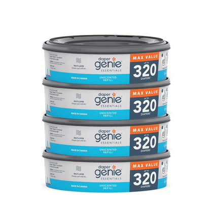 Recambio redondo Diaper Genie Essentials | Paquete de 4 | Capacidad de hasta 1280 pañales tamaño recién nacido
