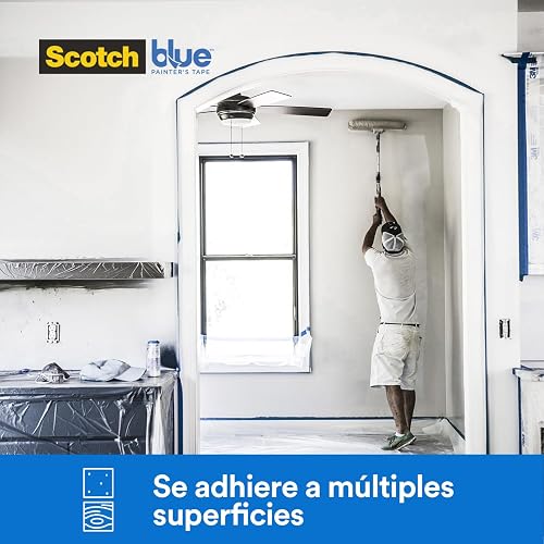 SCOTCH BLUE 3M Masking Tape Azul para Pintores 1 rollo de 48mm x 54.8m | Ideal para pintura, Evita filtraciones, Adherencia profesional, Se retira sin dejar residuos, No maltrata la superficie