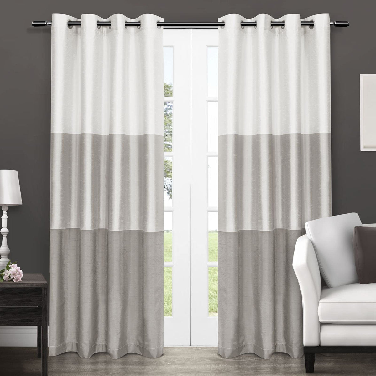 Exclusive Home Cortinas Chateau de Rayas en Seda Sintética con Ojales - Gris paloma - 137.2An x 274.3Al cm (2 Paneles)